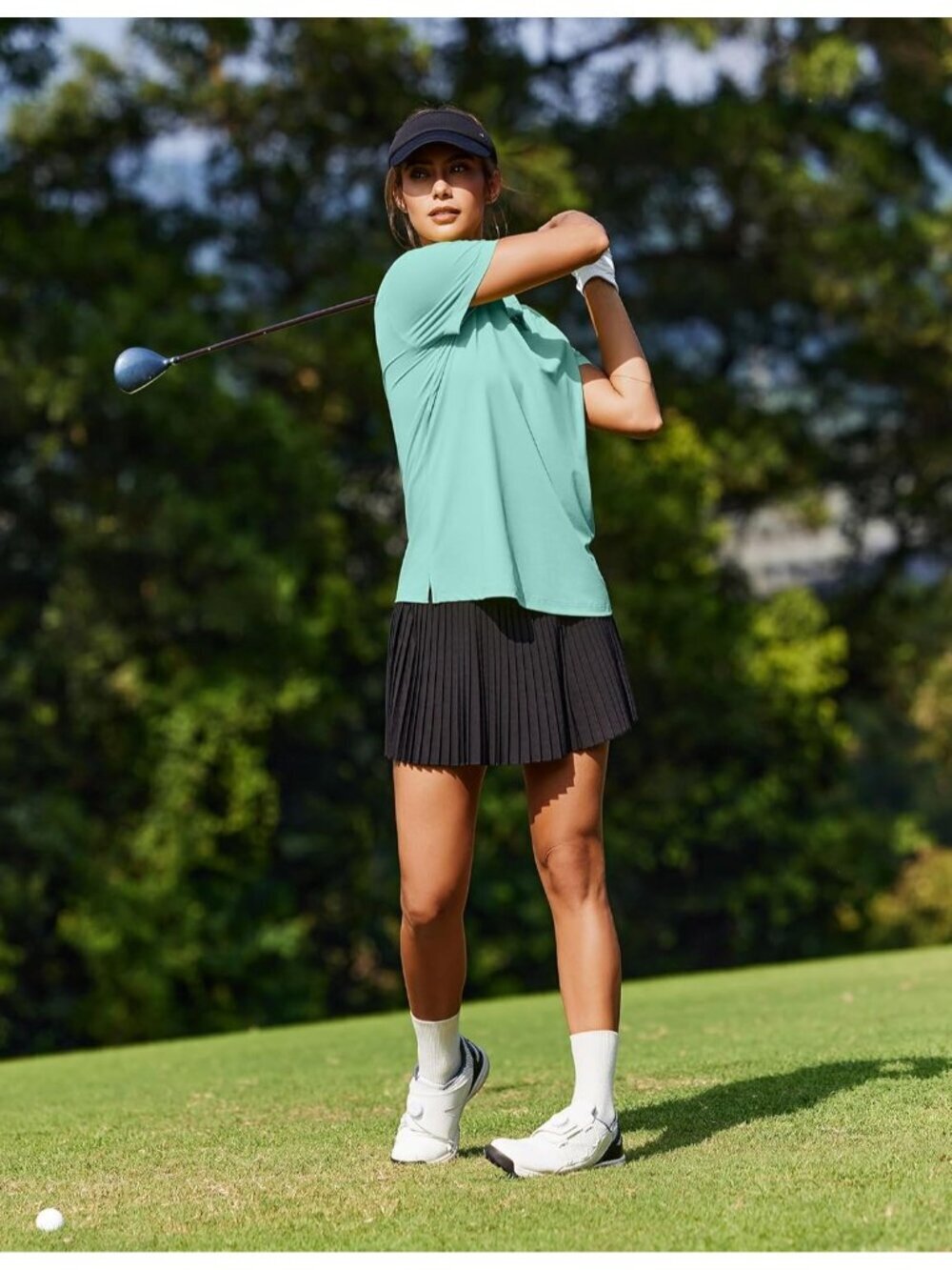 Women's Ice Green 4 Button Golf Polo UPF50+ Quick Dry Tennis Tops Relaxed Fit - Picture 3 of 6